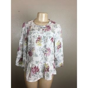 Lucky Brand Long Floral Sleeve Blouse Size S/P
